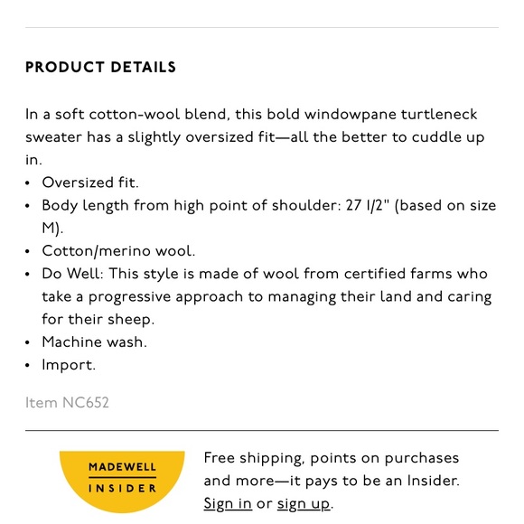 MADEWELL Pearldale Turtleneck Sweater in Windowpane, sz XL - Picture 3 of 12